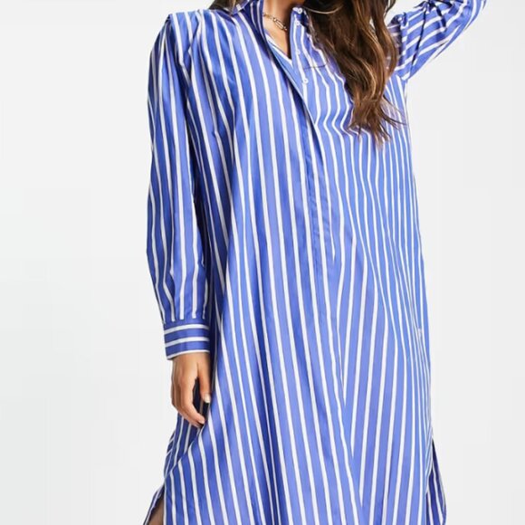 Mango Striped Button Up Collared Shirt Dress - Picture 1 of 9